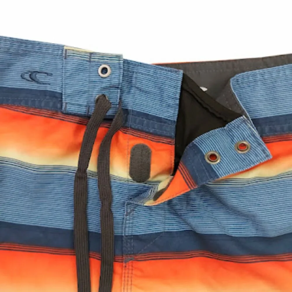 O'Neill Mens Board Shorts 32 Blue Orange Striped Swim Trunks Cargo Pocket Beach